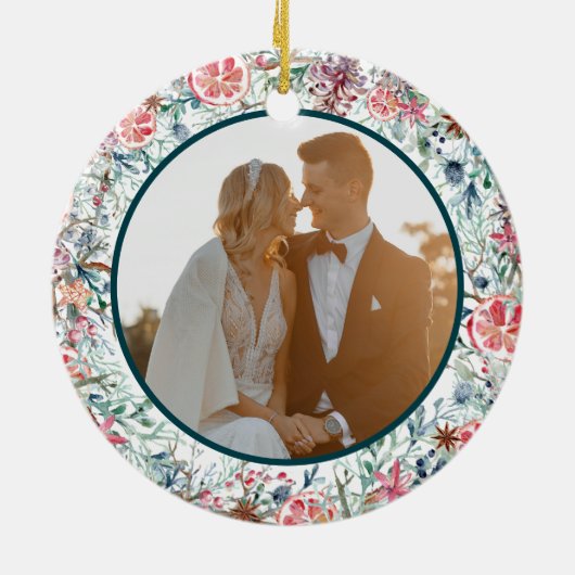 初めてのクリスマス写真白新婚クリスマス セラミックオーナメント (裏面)