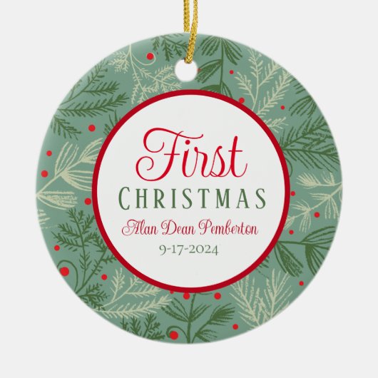 初めてのクリスマス写真 セラミックオーナメント (正面)