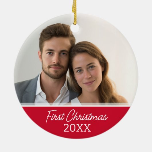 初めてのクリスマス写真 – 独身の側面 セラミックオーナメント (裏面)