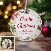 初めてのクリスマス冬のアイボリーフローラリース写真 セラミックオーナメント