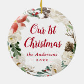 初めてのクリスマス冬のアイボリーフローラリース写真 セラミックオーナメント (裏面)