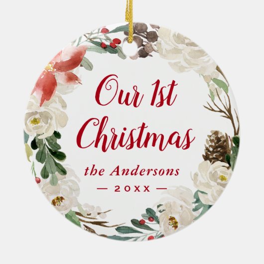 初めてのクリスマス冬のアイボリーフローラリース写真 セラミックオーナメント (裏面)