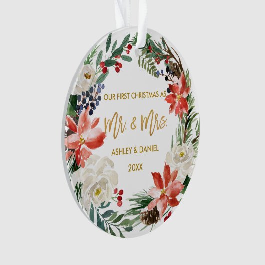 初めてのクリスマス冬のフローラ金ゴールドの写真の戻り オーナメント (正面)