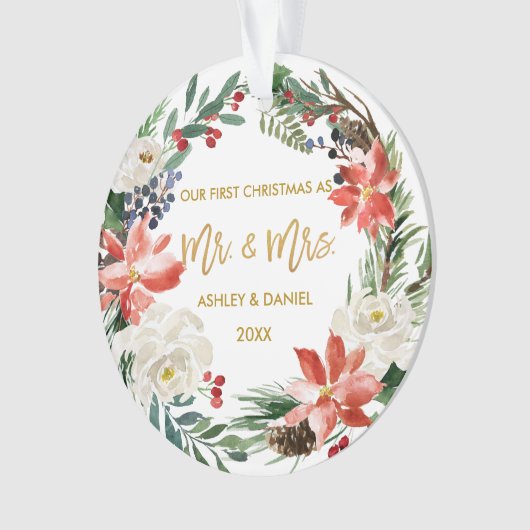 初めてのクリスマス冬のフローラ金ゴールドの写真の戻り オーナメント (正面)