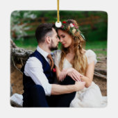 初めてのクリスマス冬のフローラ鹿の写真バック セラミックオーナメント (裏面)