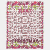 初めてのクリスマス冬の雪片マゼンタカラフルン フリースブランケット (正面)