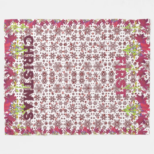 初めてのクリスマス冬の雪片マゼンタカラフルン フリースブランケット (正面(横))