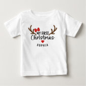 初めてのクリスマス名前の女の子トナカイ ベビーTシャツ (正面)
