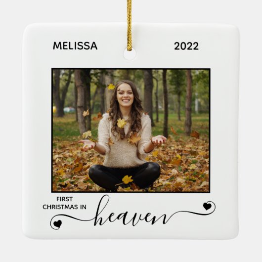 初めてのクリスマス天国シンプル2フォトメモリアル セラミックオーナメント (裏面)