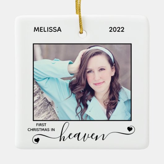 初めてのクリスマス天国シンプル2フォトメモリアル セラミックオーナメント (正面)