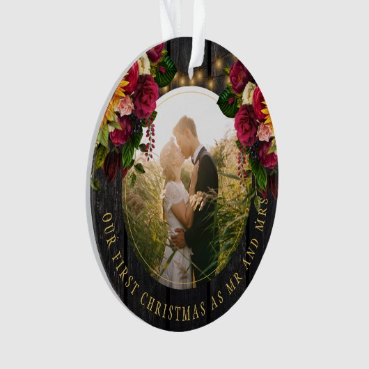 初めてのクリスマス夫妻のフローラ素朴な写真 オーナメント (正面)