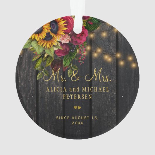 初めてのクリスマス夫妻のフローラ素朴な写真 オーナメント (裏面)