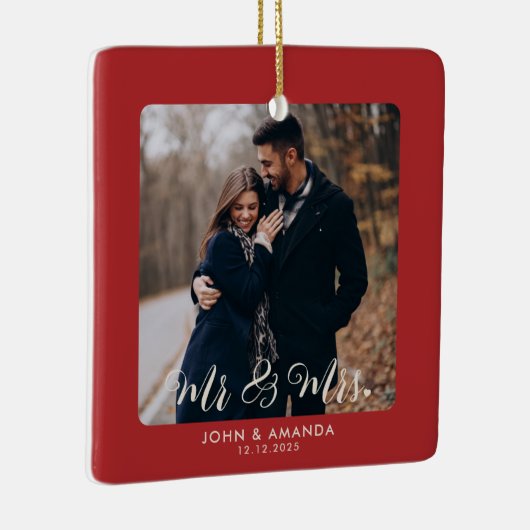 初めてのクリスマス夫妻の写真婚約した セラミックオーナメント (右)