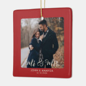 初めてのクリスマス夫妻の写真婚約した セラミックオーナメント (左)