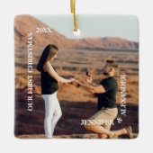 初めてのクリスマス夫妻の写真 セラミックオーナメント (正面)