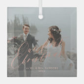 初めてのクリスマス夫妻の結婚した写真 ガラスオーナメント (正面)