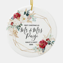 初めてのクリスマス夫妻の陶磁器オーナメント