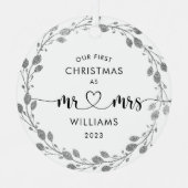 初めてのクリスマス夫妻銀リース写真 メタルオーナメント (正面)