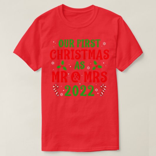 初めてのクリスマス夫妻2022年新婚カップル Tシャツ (デザイン正面)