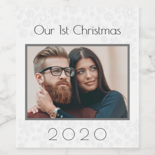 初めてのクリスマス夫婦の写真 新婚カップル ワインラベル (シングルラベル)
