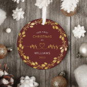 初めてのクリスマス夫婦金ゴールドリース写真 メタルオーナメント