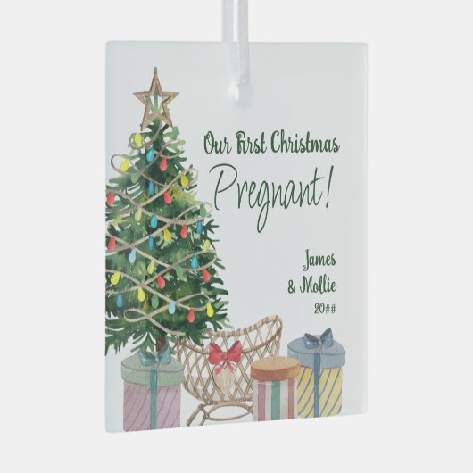 初めてのクリスマス妊娠中のクリスマスツリーとクリブ ガラスオーナメント (正面右)