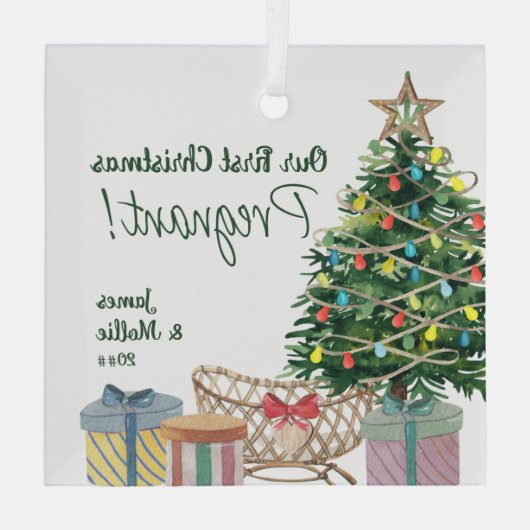 初めてのクリスマス妊娠中のクリスマスツリーとクリブ ガラスオーナメント (裏面)