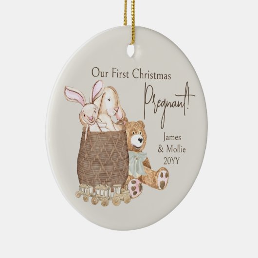 初めてのクリスマス妊娠中のテディベアカスタムの写真 セラミックオーナメント (右)