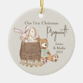 初めてのクリスマス妊娠中のテディベアカスタムの写真 セラミックオーナメント (正面)