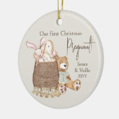 初めてのクリスマス妊娠中のテディベアカスタムの写真 セラミックオーナメント (左)