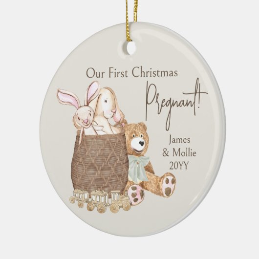 初めてのクリスマス妊娠中のテディベアカスタムの写真 セラミックオーナメント (左)