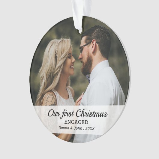 初めてのクリスマス婚約したのスモダンクリプト写真 オーナメント (正面)