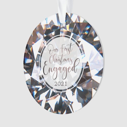 初めてのクリスマス婚約したのダイヤモンドパーソナライズされた写真 オーナメント (正面)