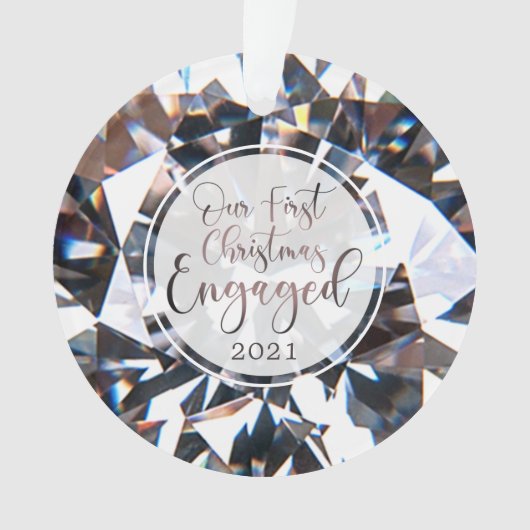初めてのクリスマス婚約したのダイヤモンドパーソナライズされた写真 オーナメント (正面)