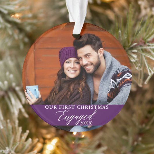 初めてのクリスマス婚約したの写真紫 オーナメント (ツリー)