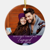 初めてのクリスマス婚約したの写真紫 セラミックオーナメント (正面)