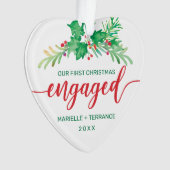 初めてのクリスマス婚約したの水彩写真 オーナメント (正面)