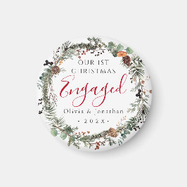初めてのクリスマス婚約したの緑のリース写真 マグネット