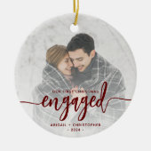 初めてのクリスマス婚約したの赤いスクリプト セラミックオーナメント (正面)