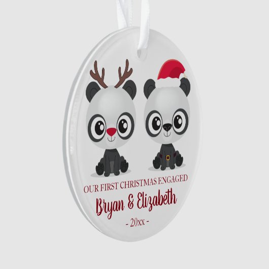 初めてのクリスマス婚約したまた結婚したはパンダ オーナメント (正面)