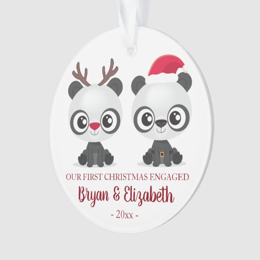 初めてのクリスマス婚約したまた結婚したはパンダ オーナメント (正面)