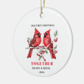 初めてのクリスマス婚約したを合わせた赤深紅色 セラミックオーナメント (左)