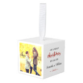 初めてのクリスマス婚約したエレガント写真 キューブオーナメント (正面アングル)