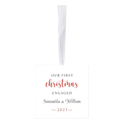 初めてのクリスマス婚約したエレガント写真 キューブオーナメント (右)