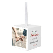 初めてのクリスマス婚約したエレガント写真 キューブオーナメント (裏面アングル)