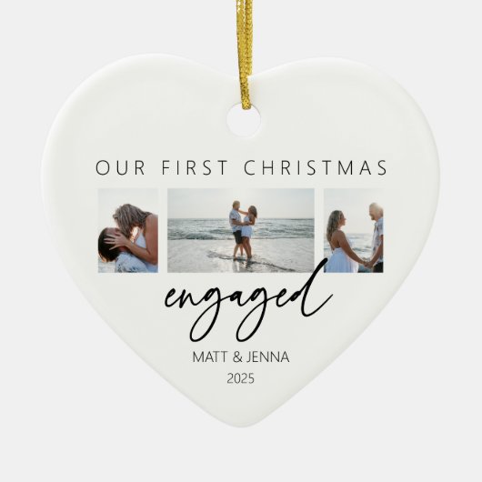 初めてのクリスマス婚約したオーナメント セラミックオーナメント (正面)