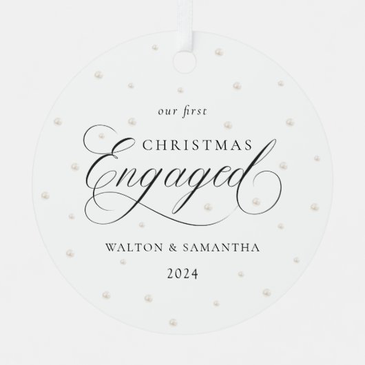 初めてのクリスマス婚約したオーナメント メタルオーナメント (正面)