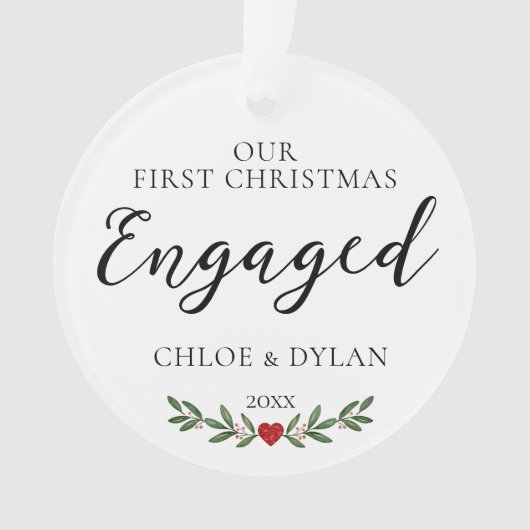 初めてのクリスマス婚約したカスタムフォトキープサケ オーナメント (正面)