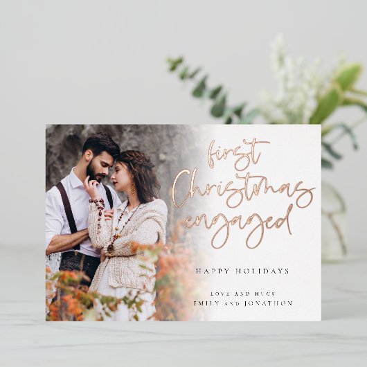 初めてのクリスマス婚約したカスタムフォトグラム 箔シーズンカード (立ち正面)