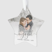初めてのクリスマス婚約したカスタムフォトグレースクリプト オーナメント (正面)